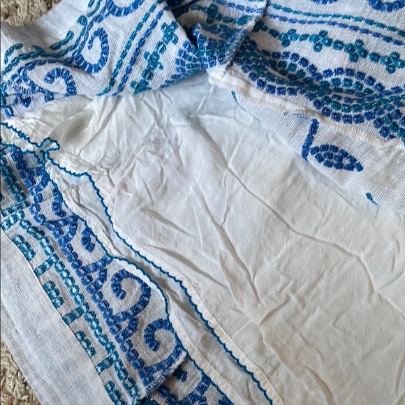 Anthropologie Blue and White Halter Plunge Midi Sundress - Picture 7 of 9